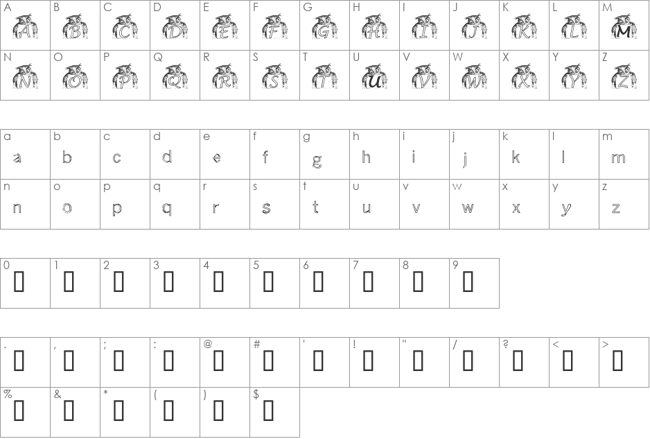 KG OWL2 font character map preview