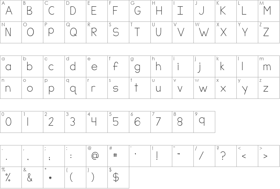 KG Part of Me font character map preview