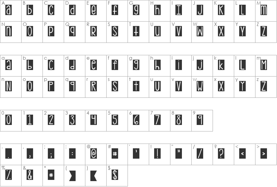 KG PDX Blocks font character map preview