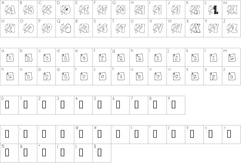 KG PENCIL font character map preview