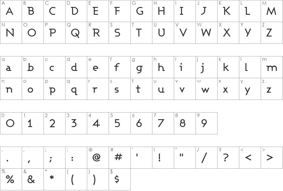 Ashby Medium font character map preview