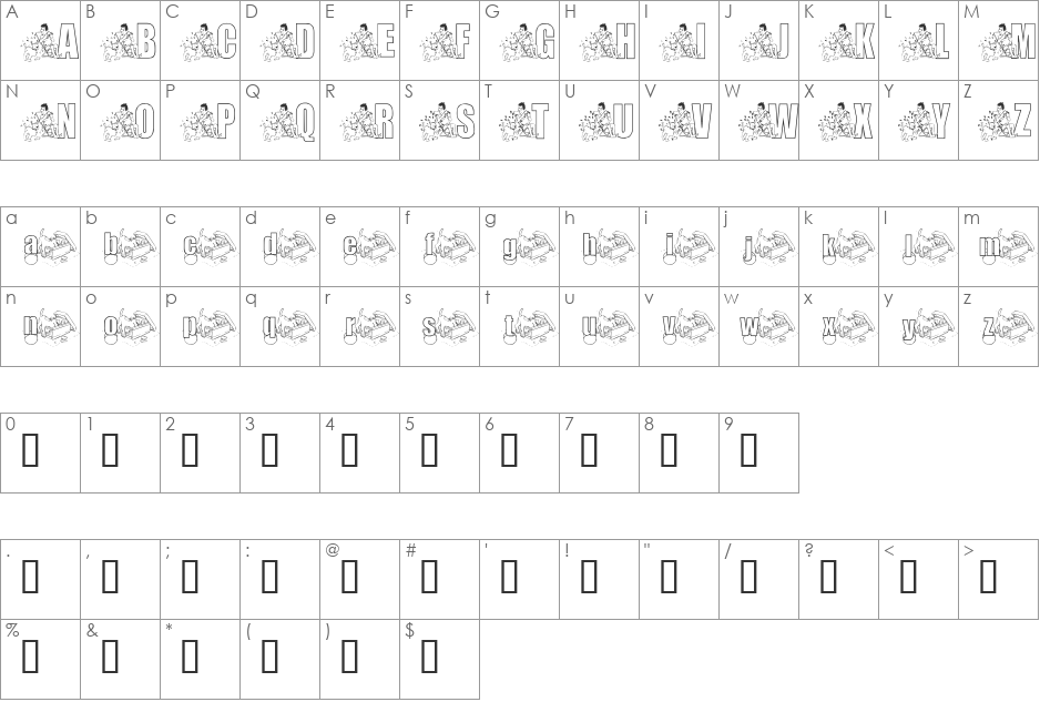 KG Pup font character map preview