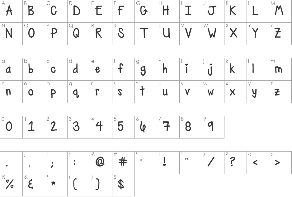 KG Ray of Sunshine font character map preview