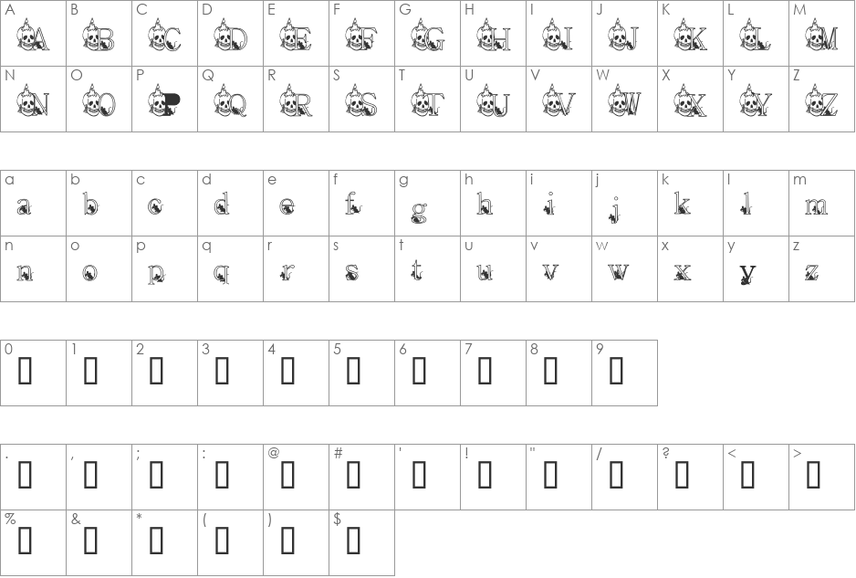 KG SKELETON font character map preview