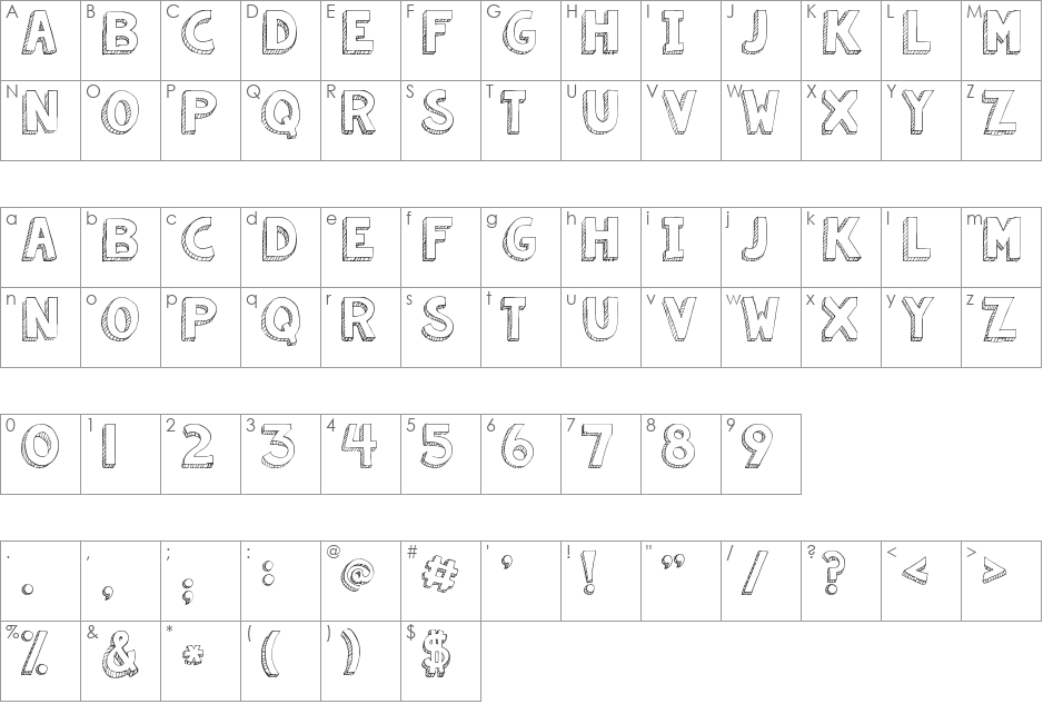 KG Summer Sunshine Shadow font character map preview