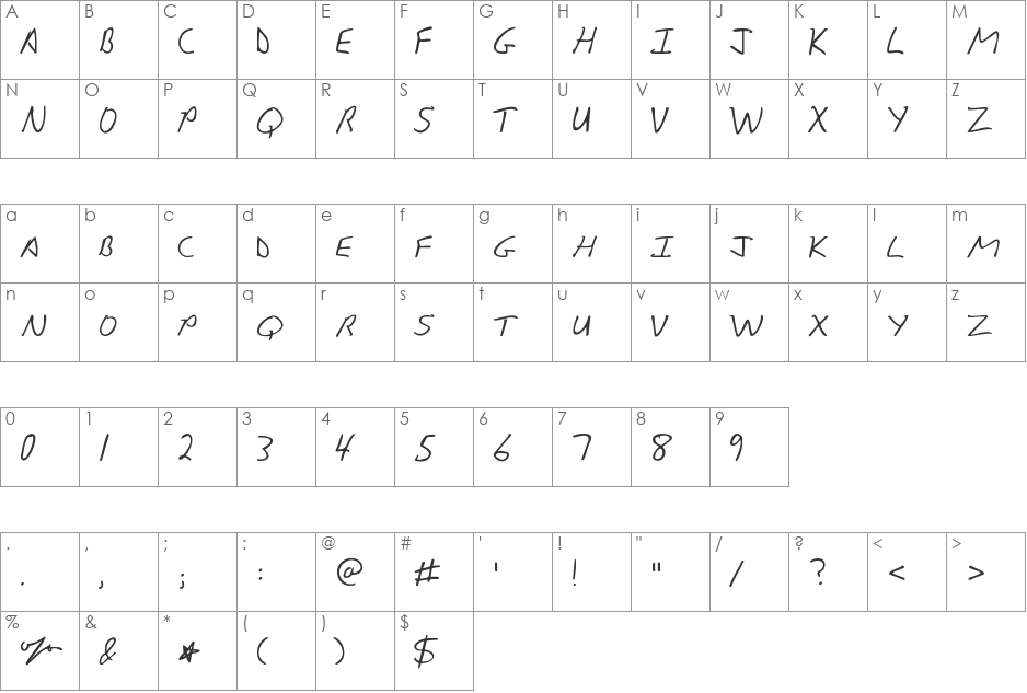 KG Sunny Afternoon font character map preview