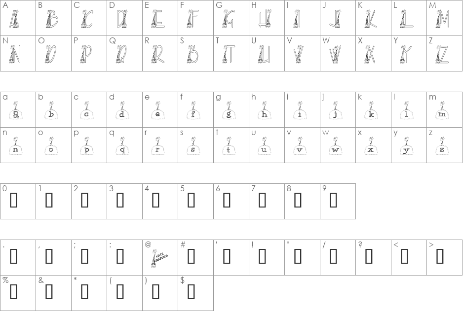 KGGIRAFFE font character map preview