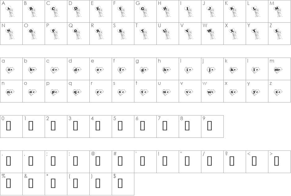 KGVMICE font character map preview