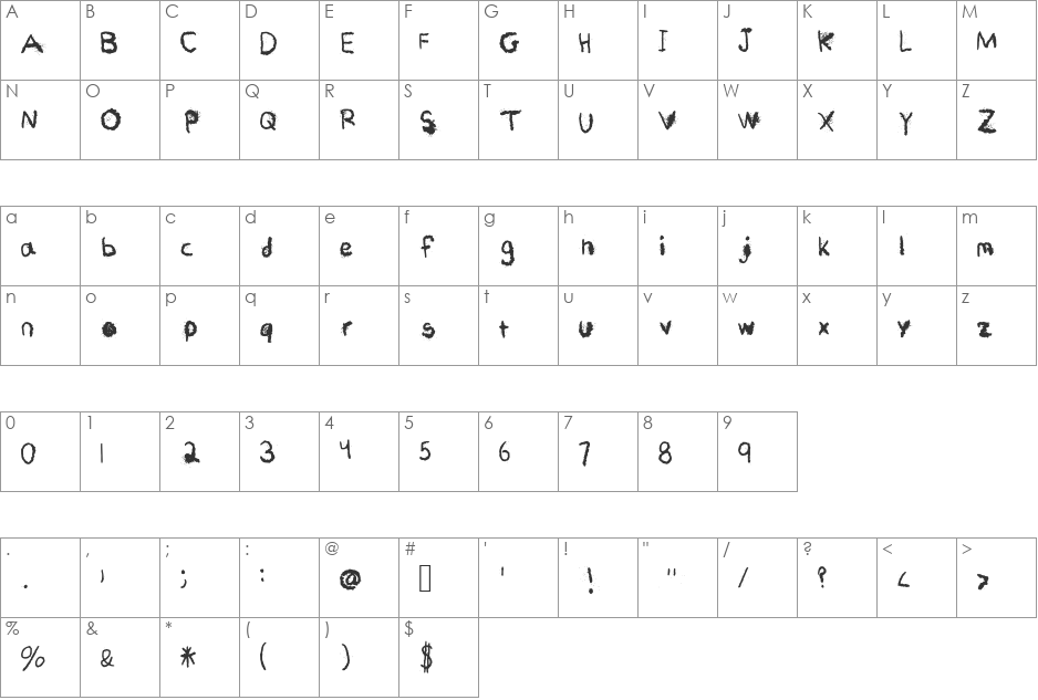 Ashes, Ashes font character map preview