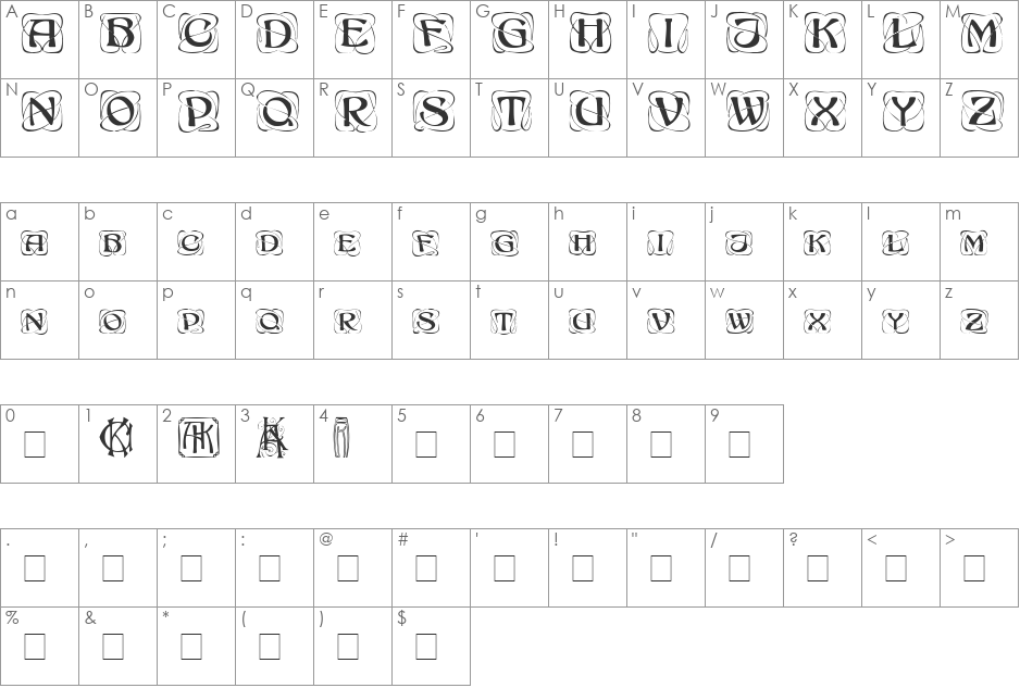 Khachaturian font character map preview