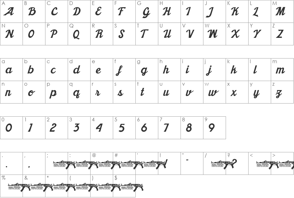 Khadija font character map preview