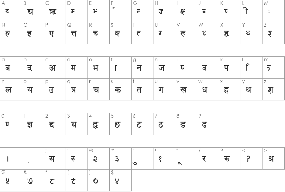 Khaki font character map preview