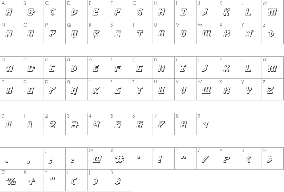 Khazad-Dum 3D Expanded Italic font character map preview