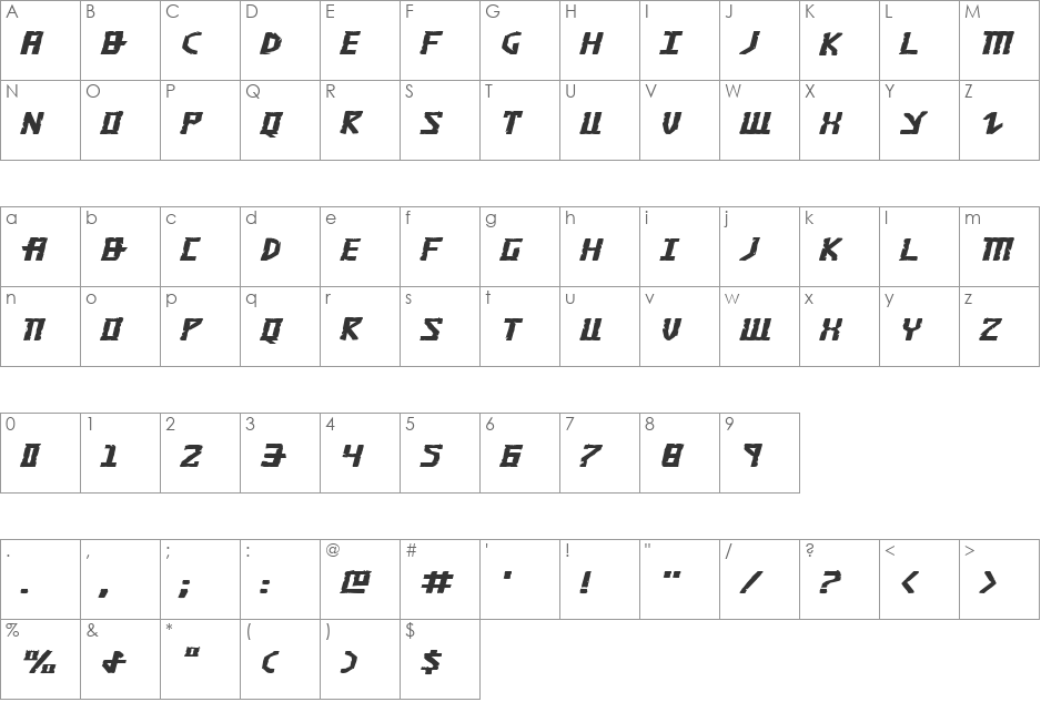 Khazad-Dum Expanded Italic font character map preview