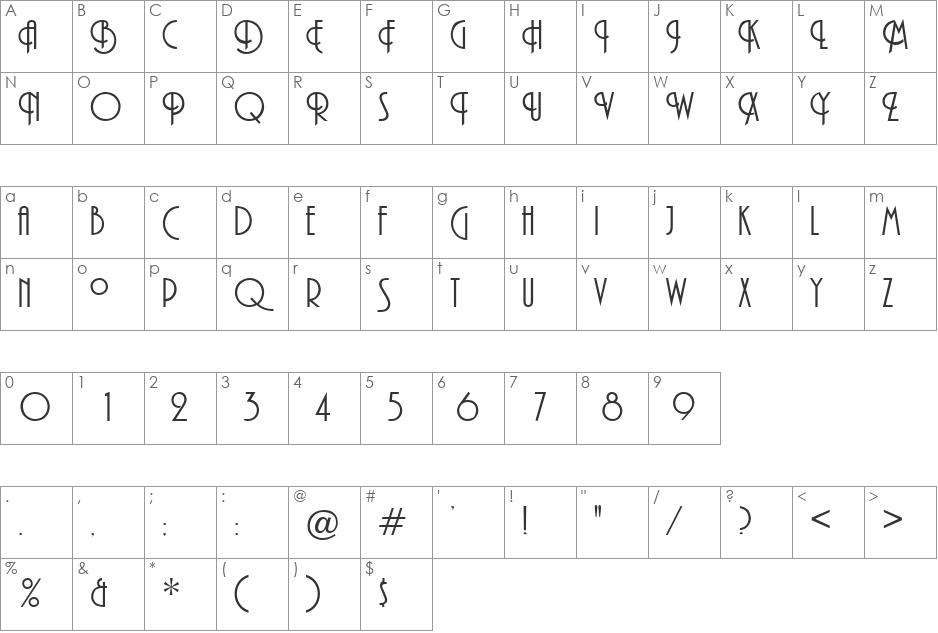 Ashley font character map preview