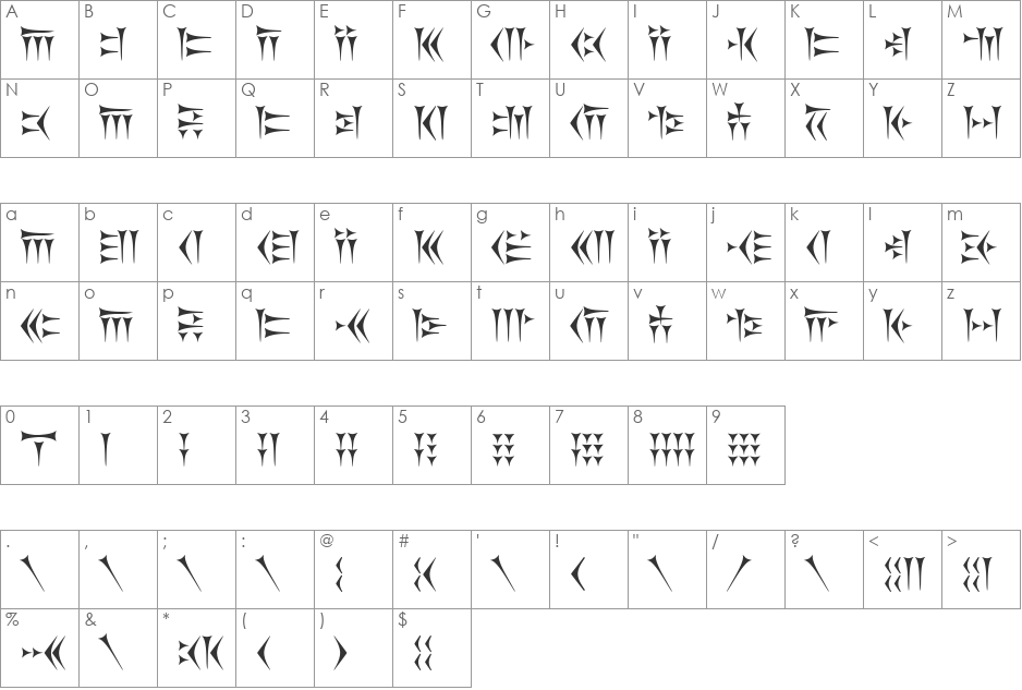 Khosrau font character map preview