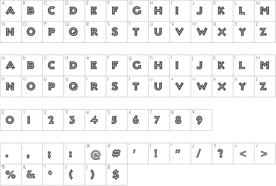 Ashley Inline font character map preview
