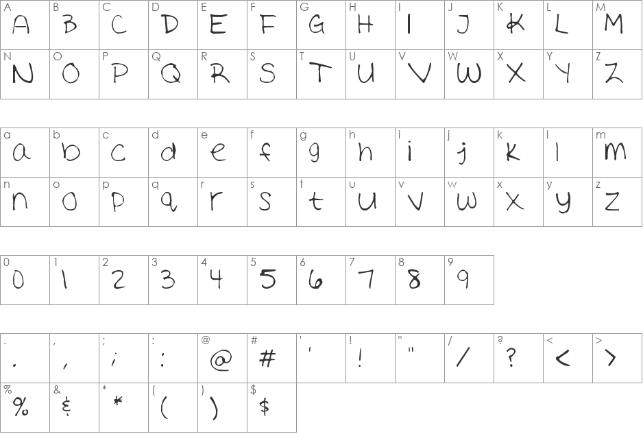 Ashley's Handwriting font character map preview