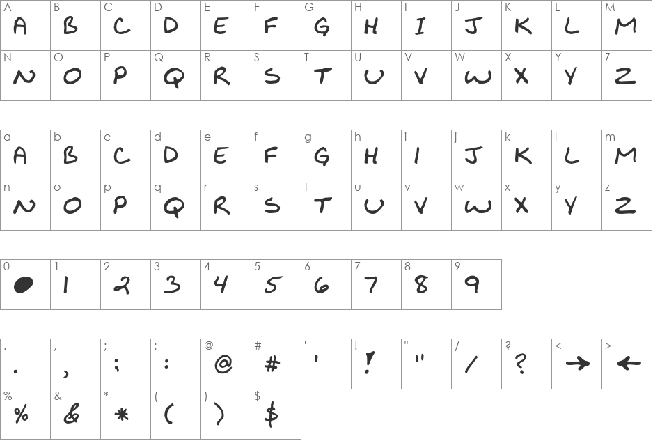 KibbyBoldFont font character map preview