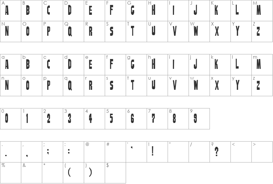 KICKS font character map preview