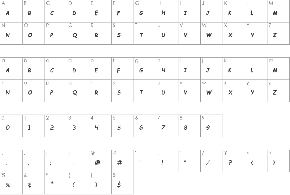 Kid Cobalt font character map preview