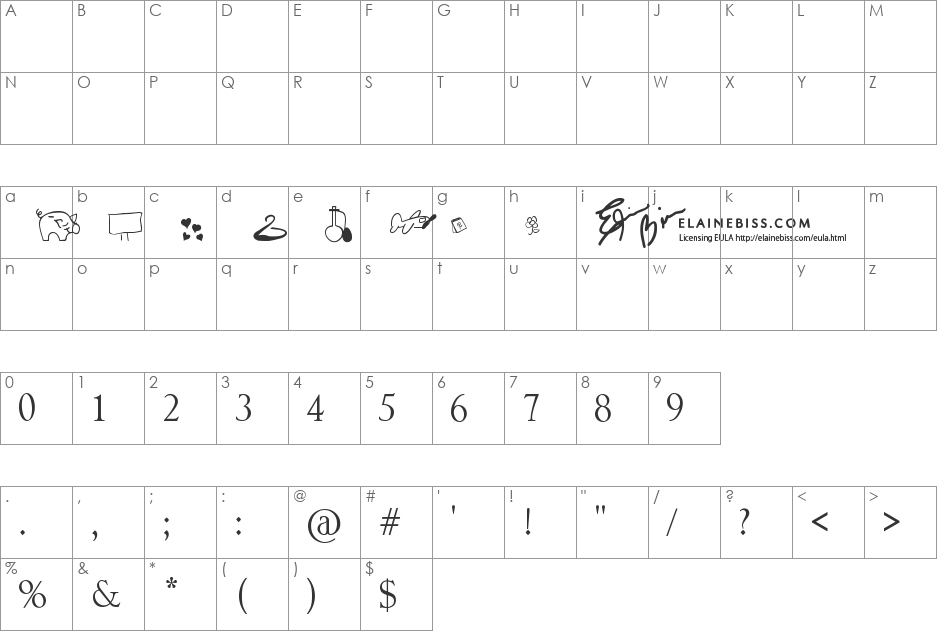 Kiddie Sampler font character map preview