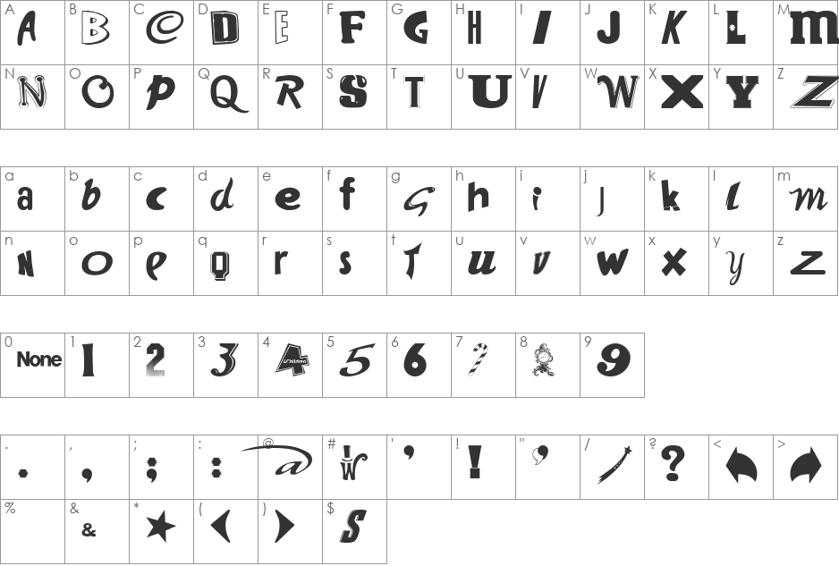 Kiddiefonts font character map preview