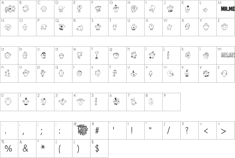 Kiddiefonts font character map preview