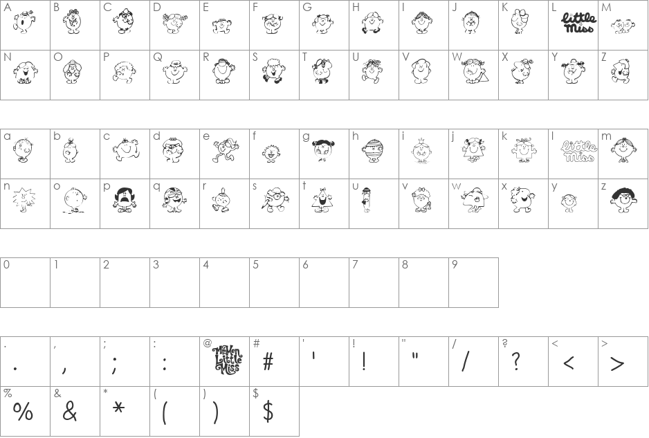 Kiddiefonts font character map preview