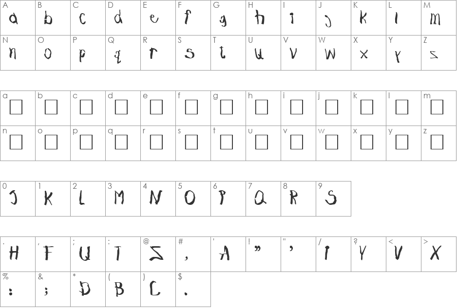 KiddieKorner font character map preview