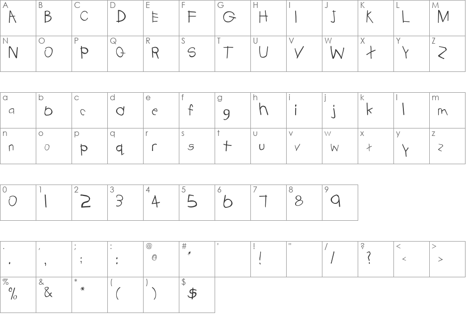 Kiddies font character map preview