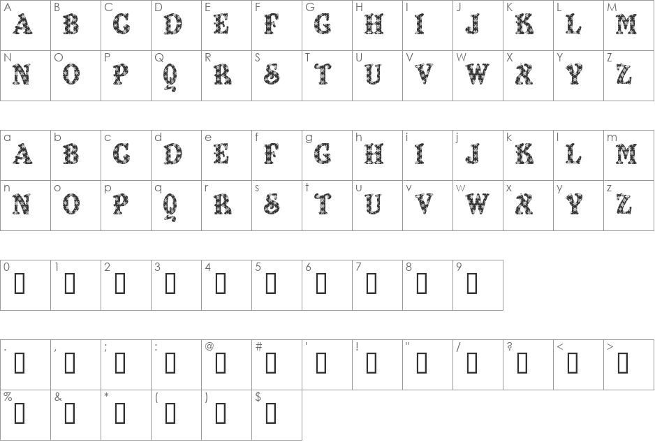 Kiddy Flakey font character map preview