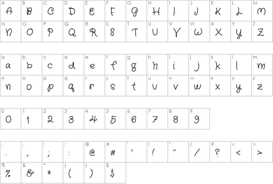 Kidergarden font character map preview