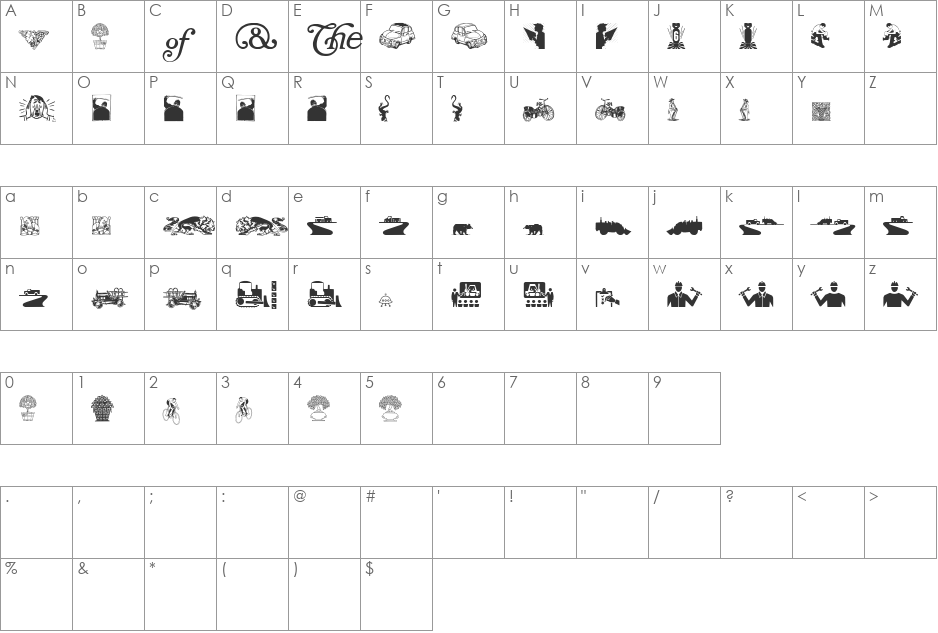 KidingsFree font character map preview