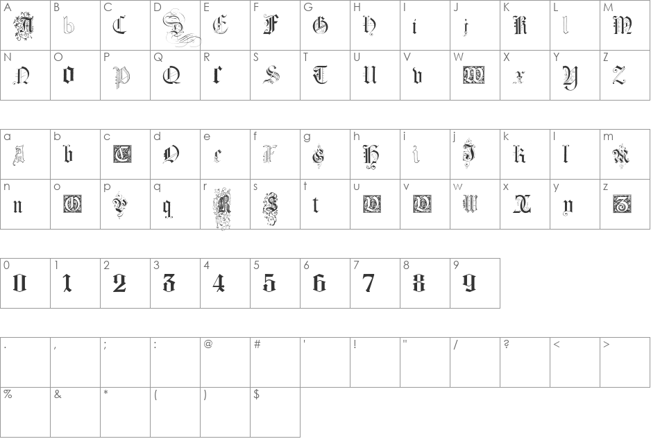 Kidnapped at German Lands Four font character map preview