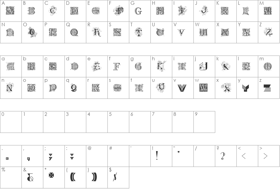 Kidnapped At old Times Seven font character map preview