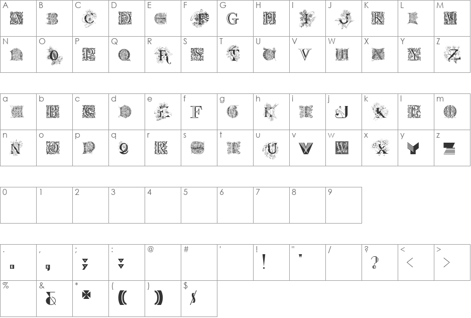 Kidnapped At Old Times Six font character map preview