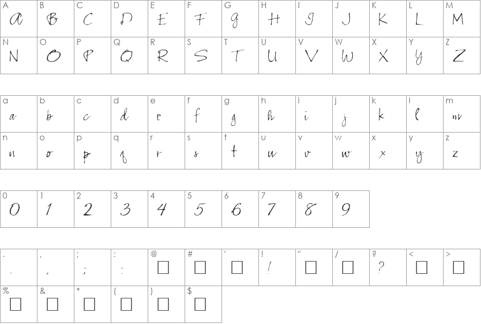 Kidnapper font character map preview