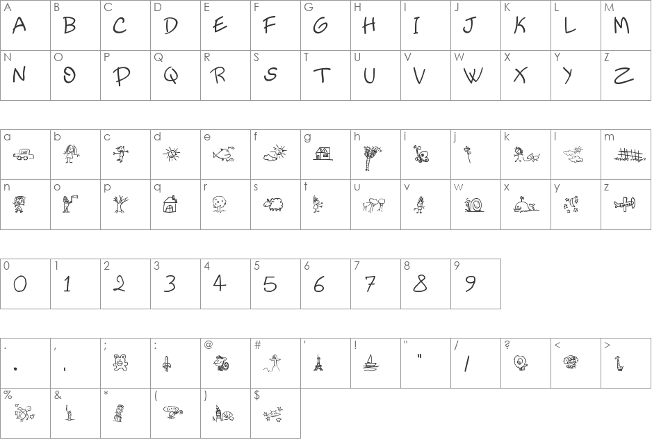 kidS Written font character map preview