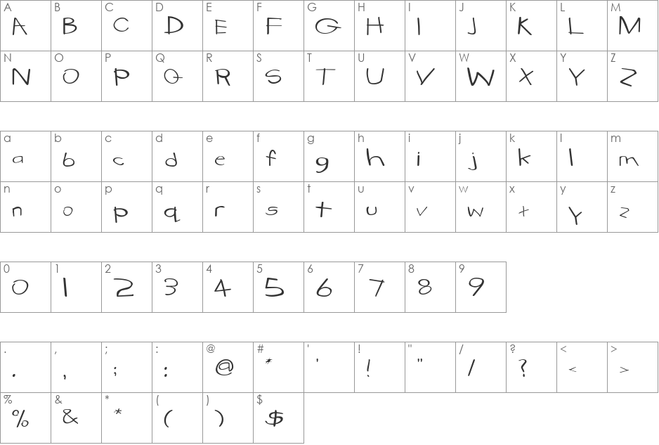 KidstuffExtended font character map preview