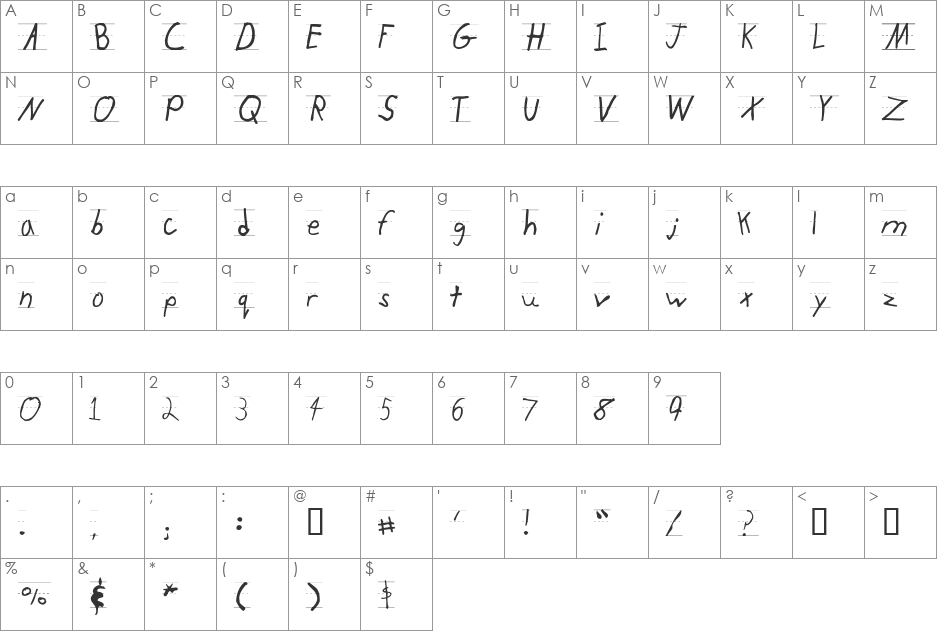 KidTYPERuled font character map preview