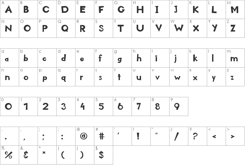 KidZone font character map preview