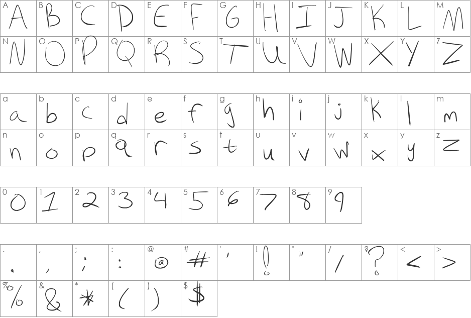 Kiki font character map preview