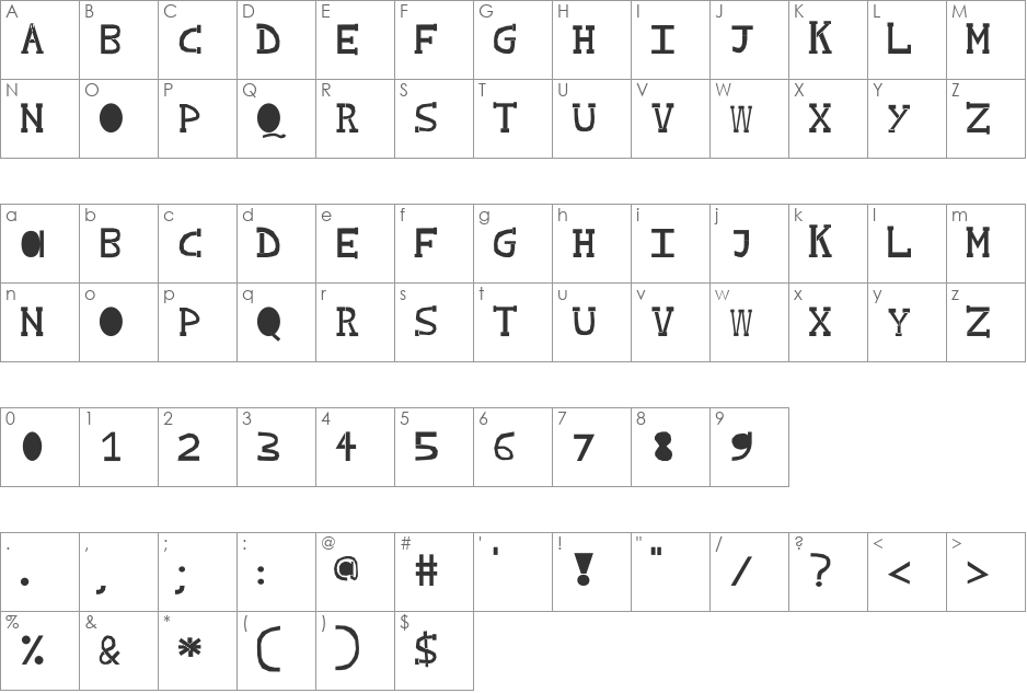 Kilimanjaro One font character map preview