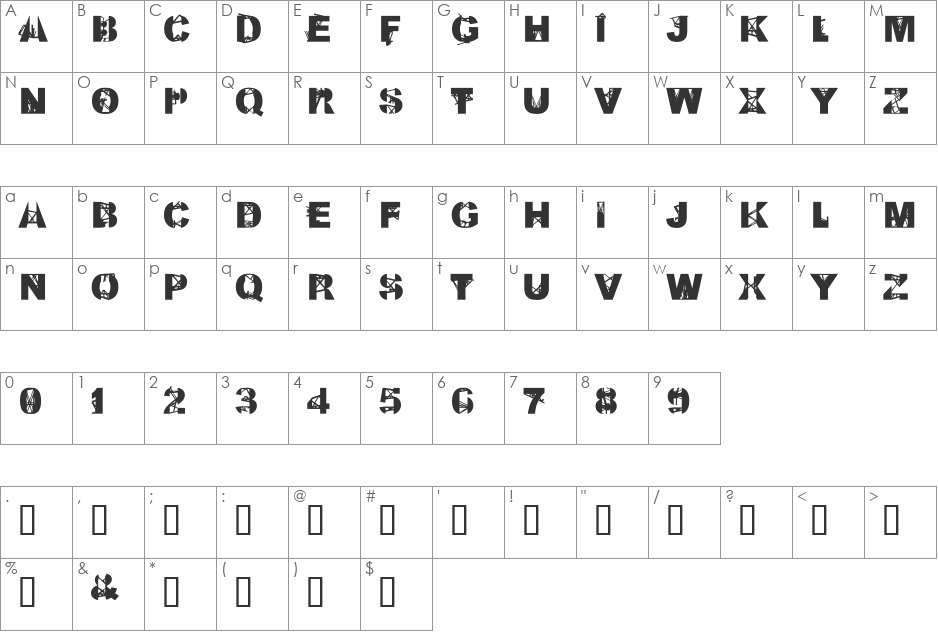 Kill All Fonts Just Aggression font character map preview