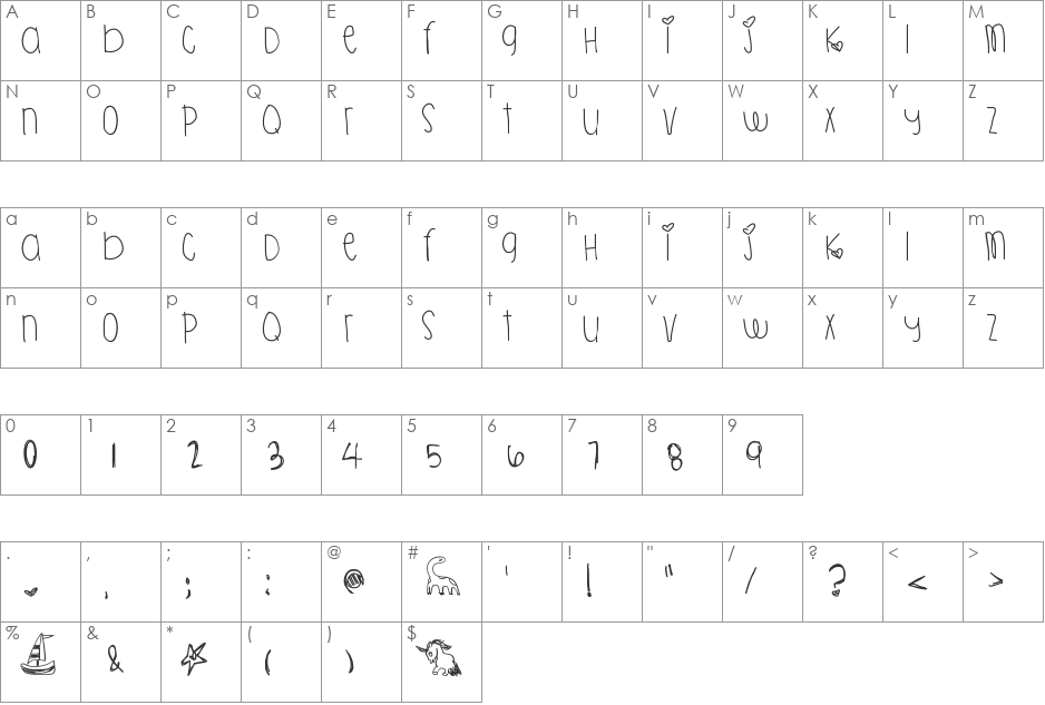 KillahPikaPika font character map preview