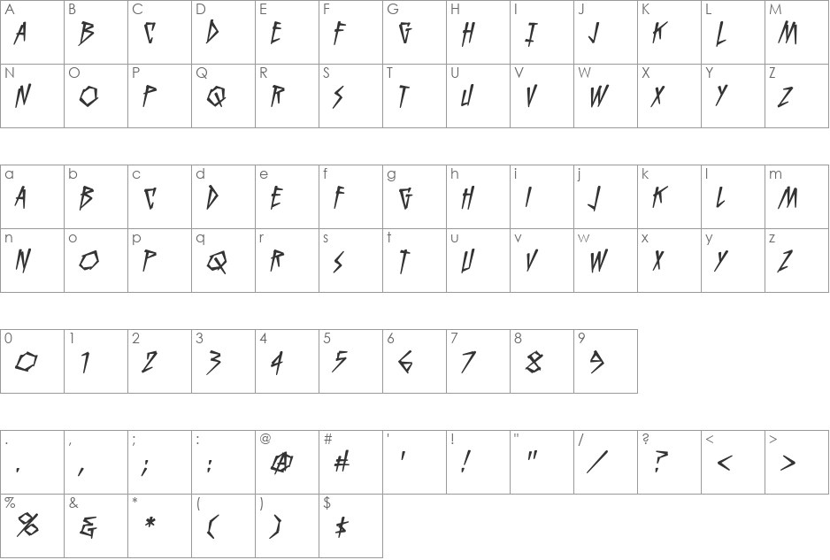 KillCrazy BB font character map preview