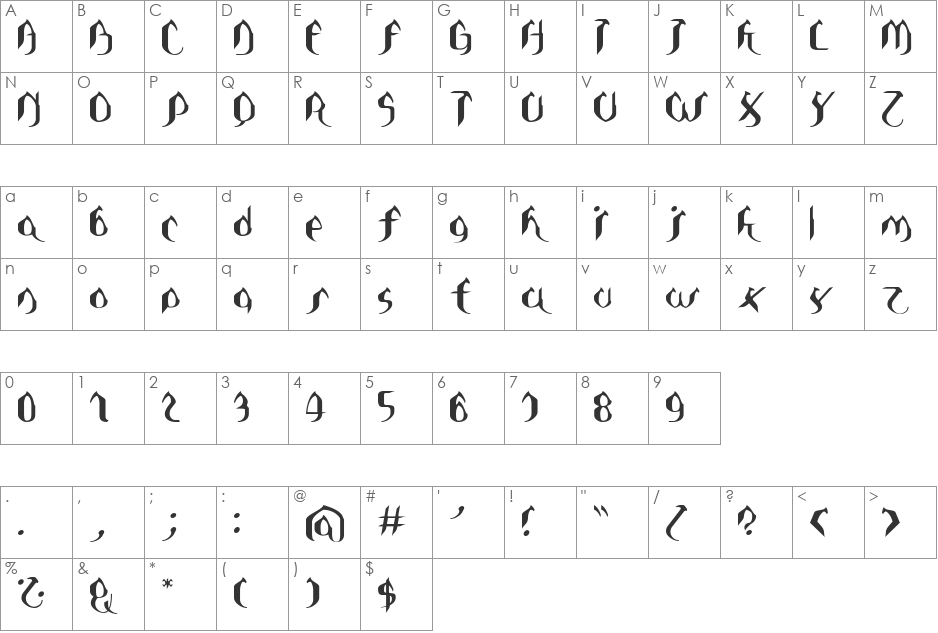 Asie font character map preview