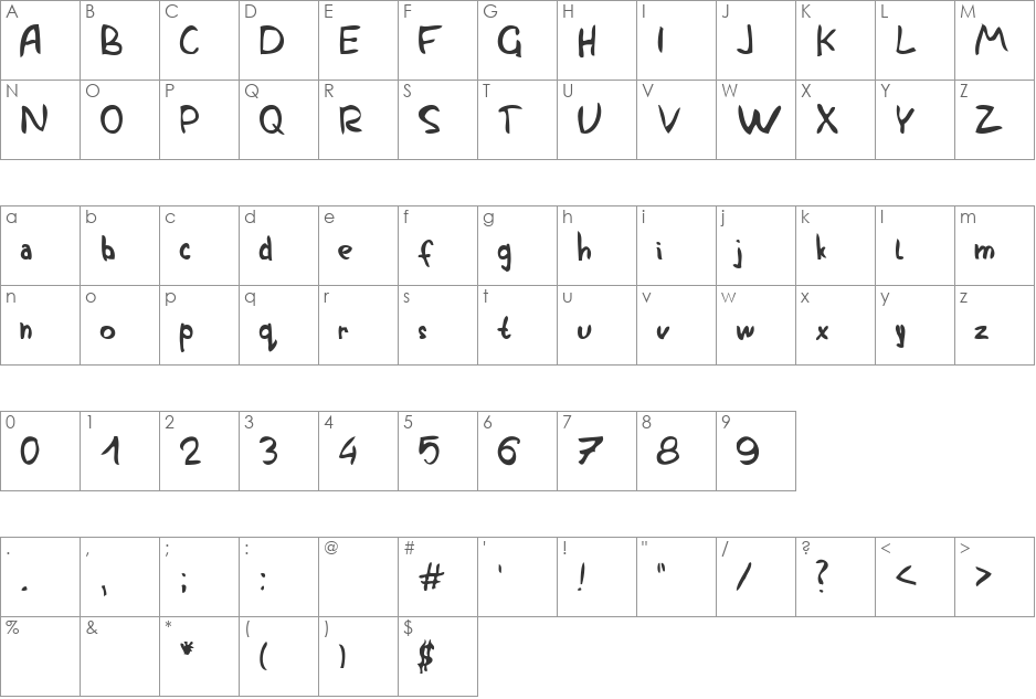 Killer's Scetchbook font character map preview