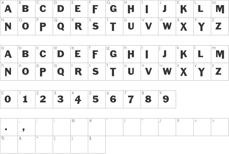 Killerhorse font character map preview